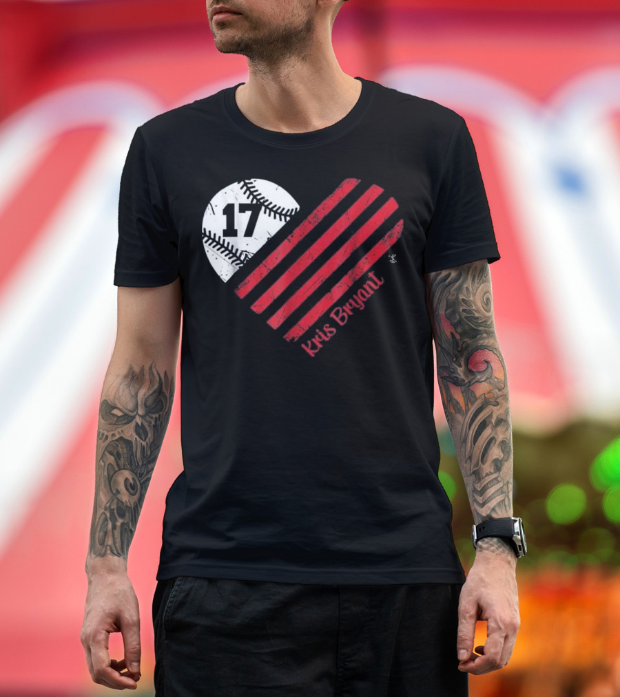 Kris Bryant 17 Baseball Heart Flag T-Shirt