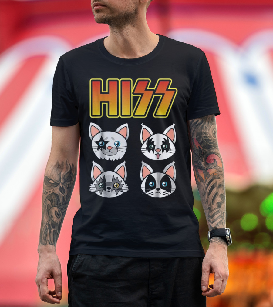 HISS Cute Funny Cat Kitten Rock n Roll Parody Faces T-Shirt