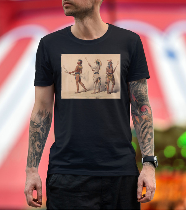 Premium T-Shirt: Lacrosse Native American Indian Iroquois Cana Players Traditional Attire T-Shirt Lacrosse Native American Indian Iroquois Cana Players Traditional Attire T-Shirt