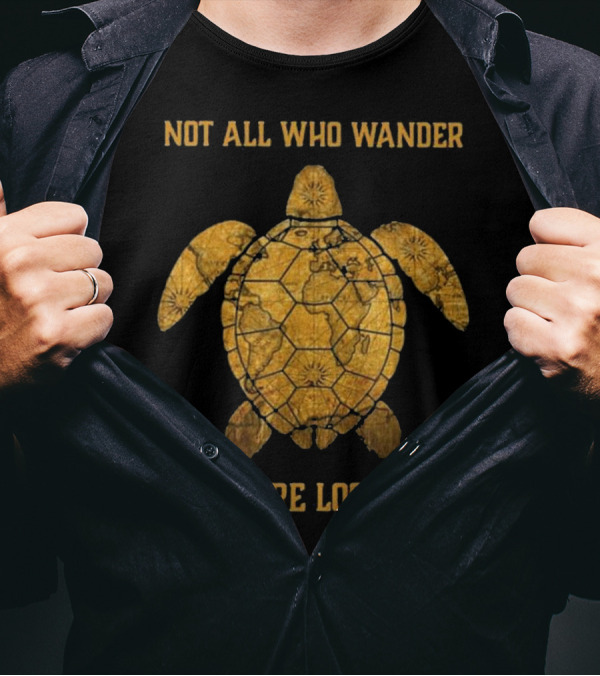 Not All Who Wander Are Lost Turtle World Map T-Shirt