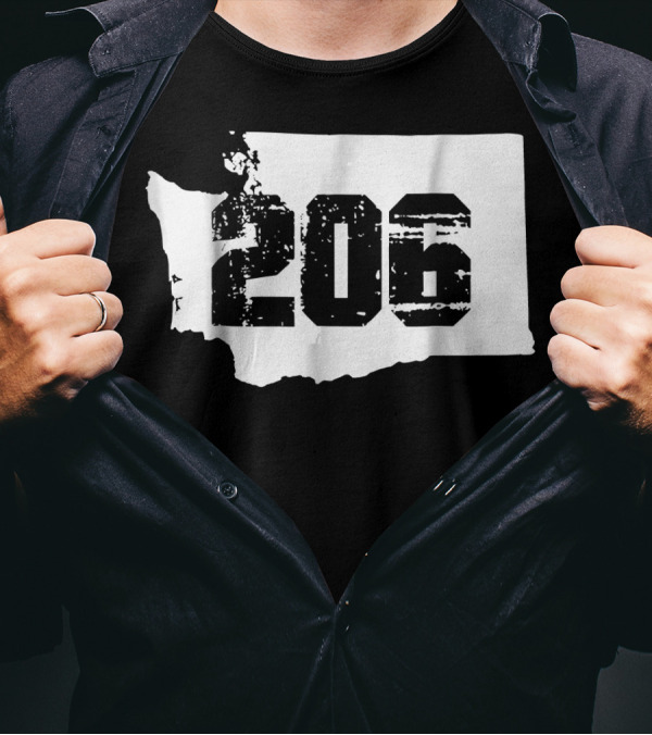 Washington State Map Seattle 206 Area Code T-Shirt
