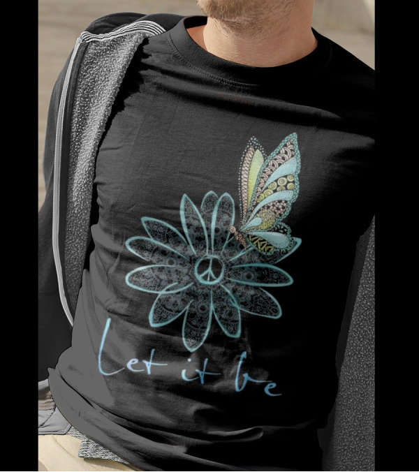 Let It Be Flower Peace Sign Butterfly Mandala T-Shirt