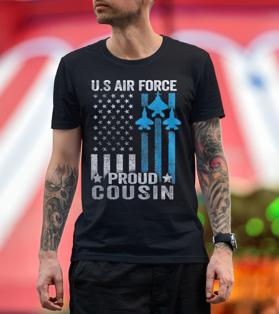 U.S. Air Force Proud Cousin with Fighter Jets and Stars Stripes T-Shirt