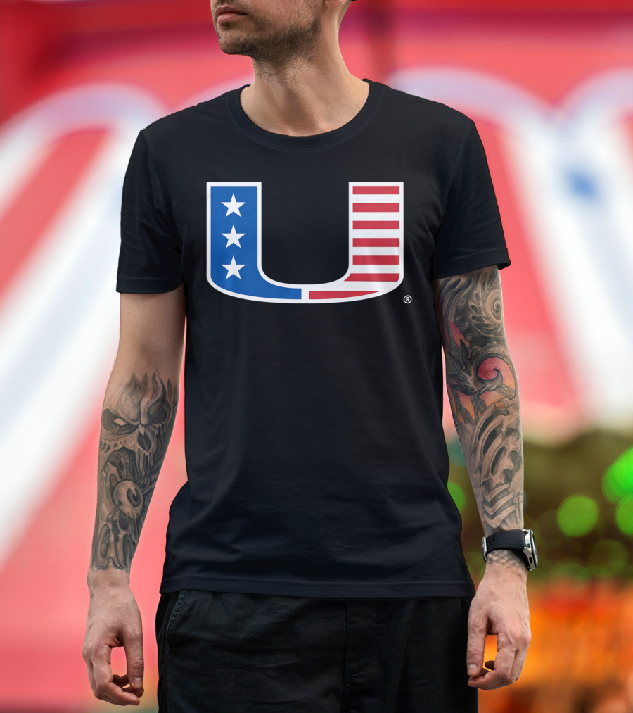 Miami Hurricanes U Logo with American Flag Colors T-Shirt