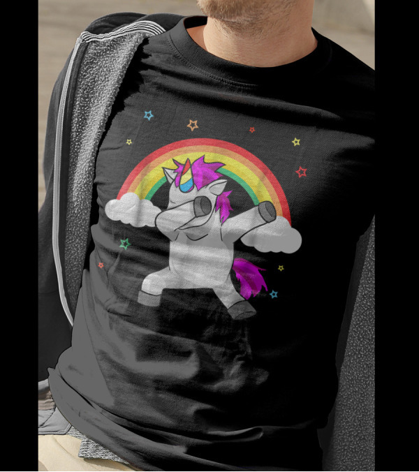 Dabbing Unicorn Funny Dab Dance Rainbow Stars T-Shirt
