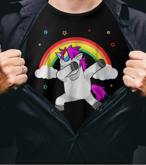 Dabbing Unicorn Funny Dab Dance Rainbow Stars T-Shirt