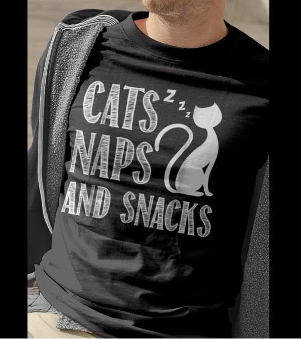 CATS NAPS AND SNACKS With Cat Silhouette And Zzz Symbols T-Shirt