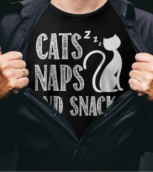CATS NAPS AND SNACKS With Cat Silhouette And Zzz Symbols T-Shirt