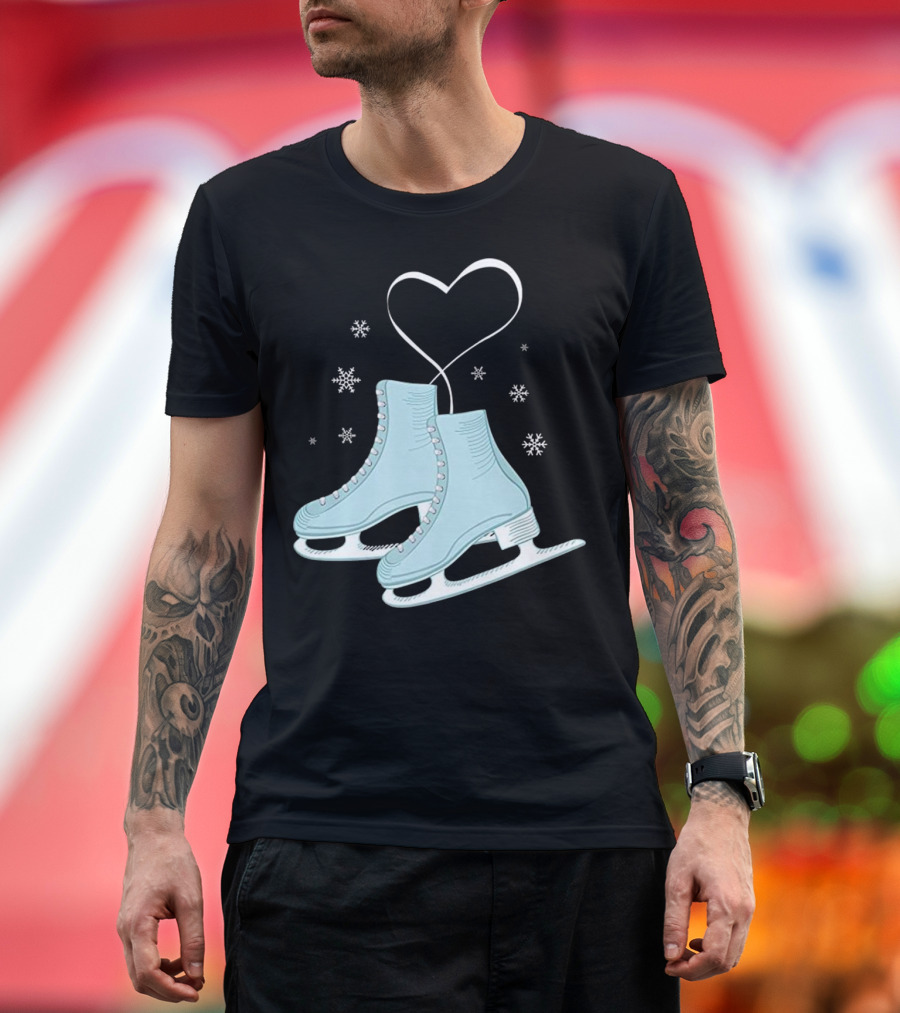 Figure Ice Skating Heart Snowflakes Boots T-Shirt