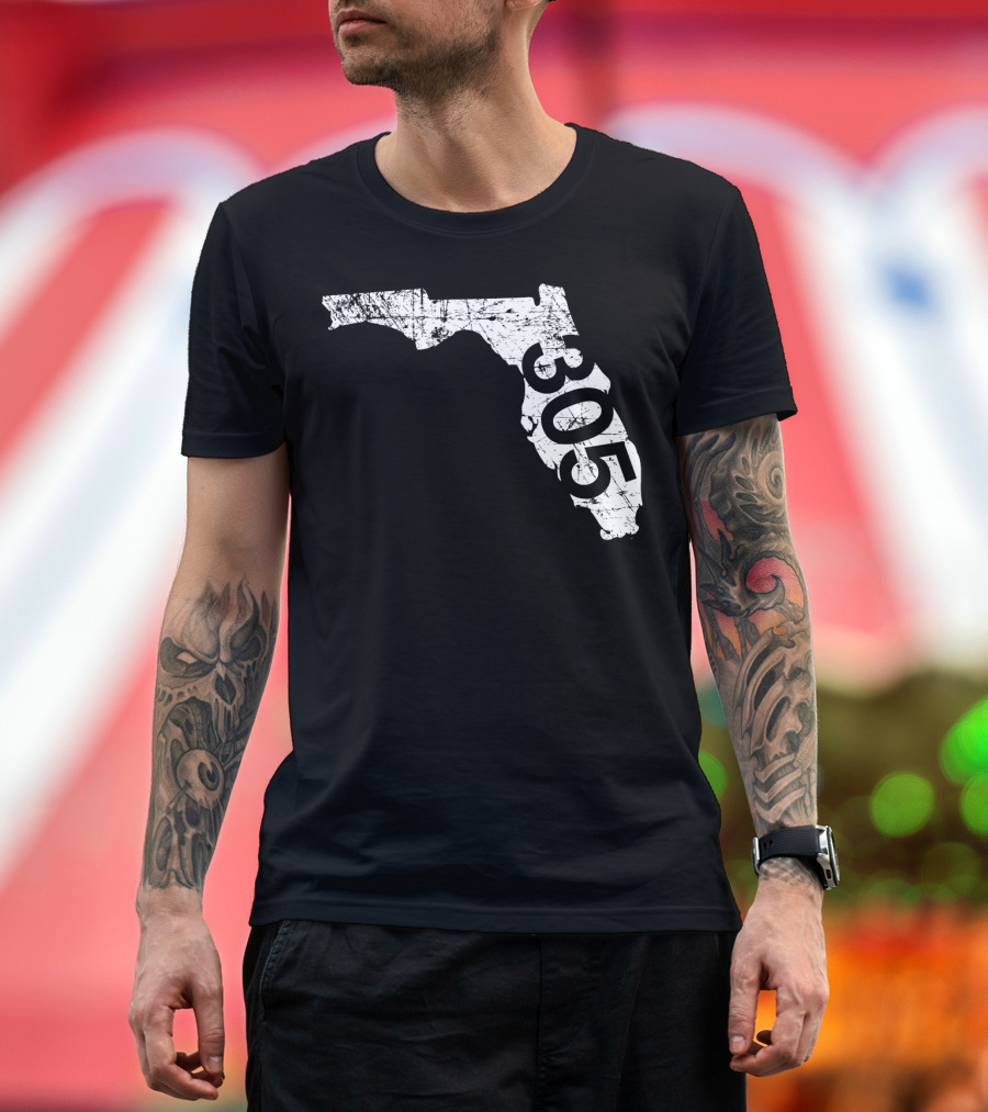 Miami Miramar Hialeah Area Code 305 Florida Map T-Shirt