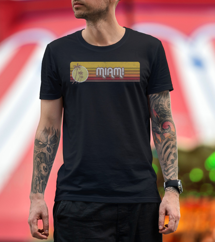 Miami Retro Sunset Palm Trees Souvenir Vin T-Shirt