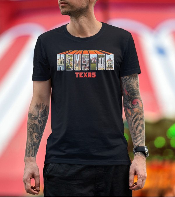 Premium T-Shirt: Houston Texas Vintage Retro Scenic Lettering T-Shirt Houston Texas Vintage Retro Scenic Lettering T-Shirt
