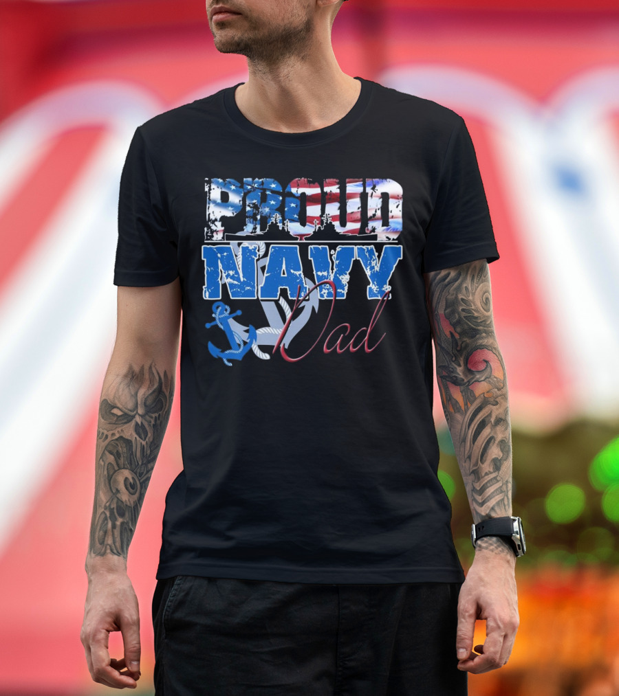 Proud Navy Dad Patriotic Sailor Anchor Flag T-Shirt