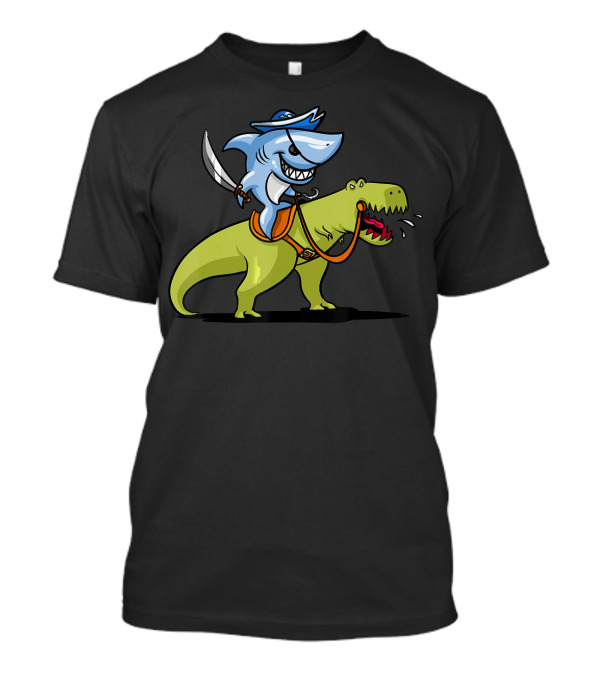 Shark Pirate Riding A T-Rex Dinosaur Fun Adventure T-Shirt