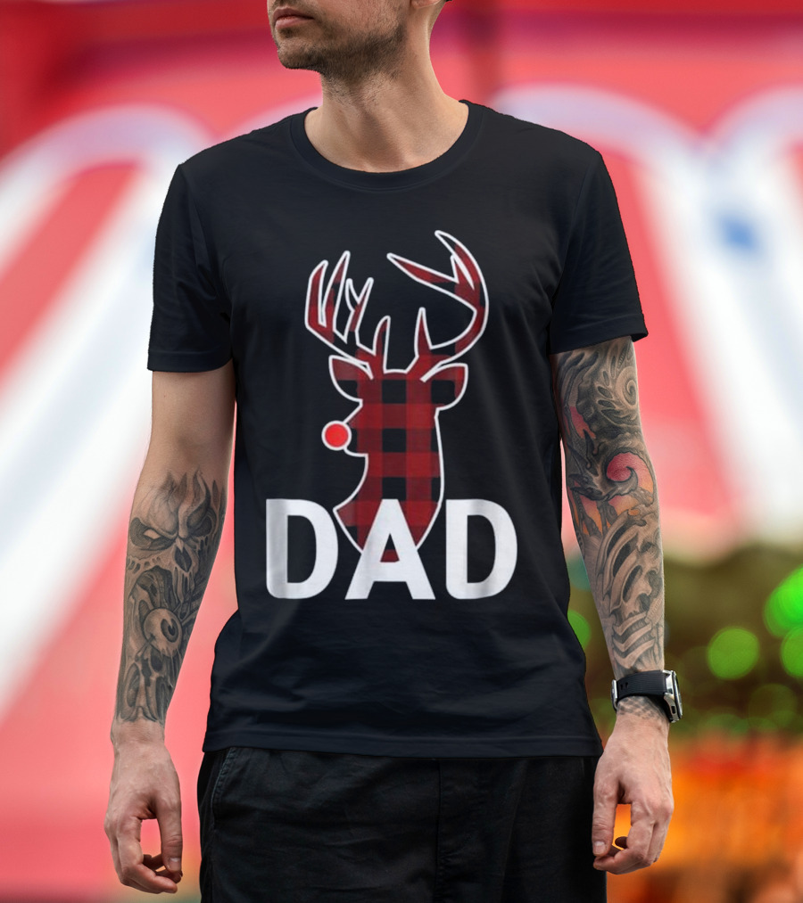 Dad Christmas Reindeer Plaid Family Matching Pajamas T-Shirt