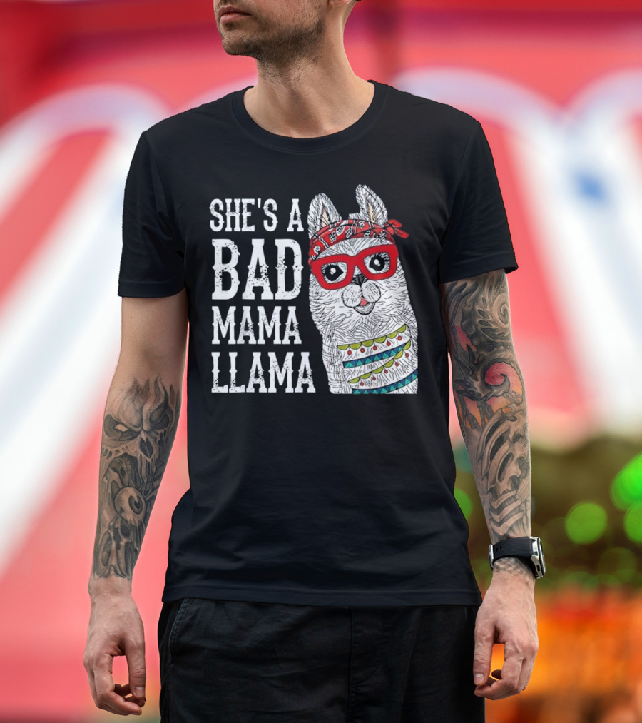 She's a Bad Mama Llama with Red Glasses and Bandana T-Shirt