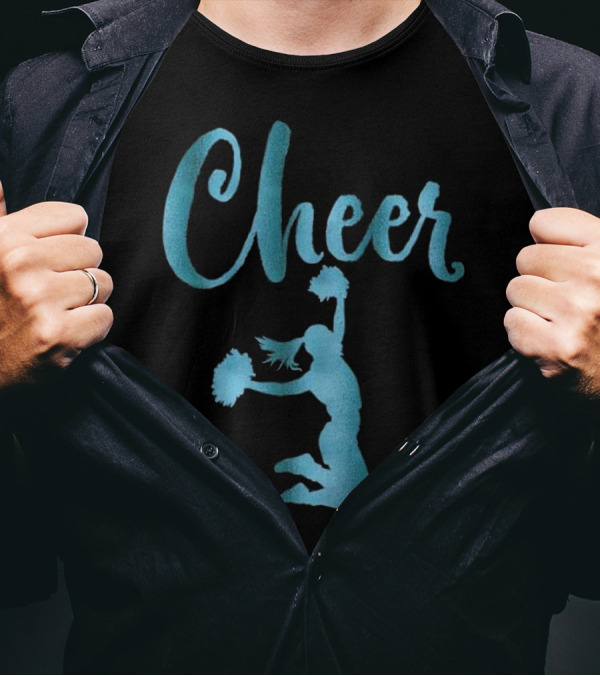 Cheerleading Cheer Teal Script With Cheerleader T-Shirt