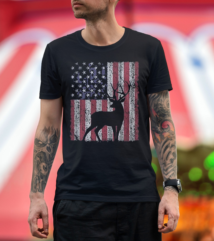 USA American Flag Deer Hunting Bow T-Shirt