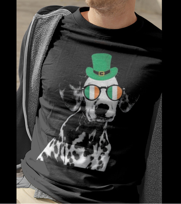 Dalmatian With Irish Hat And Flag Glasses For St. Patrick's Day T-Shirt