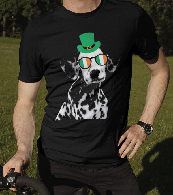 Dalmatian With Irish Hat And Flag Glasses For St. Patrick's Day T-Shirt