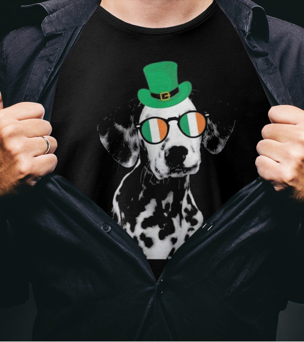 Dalmatian With Irish Hat And Flag Glasses For St. Patrick's Day T-Shirt