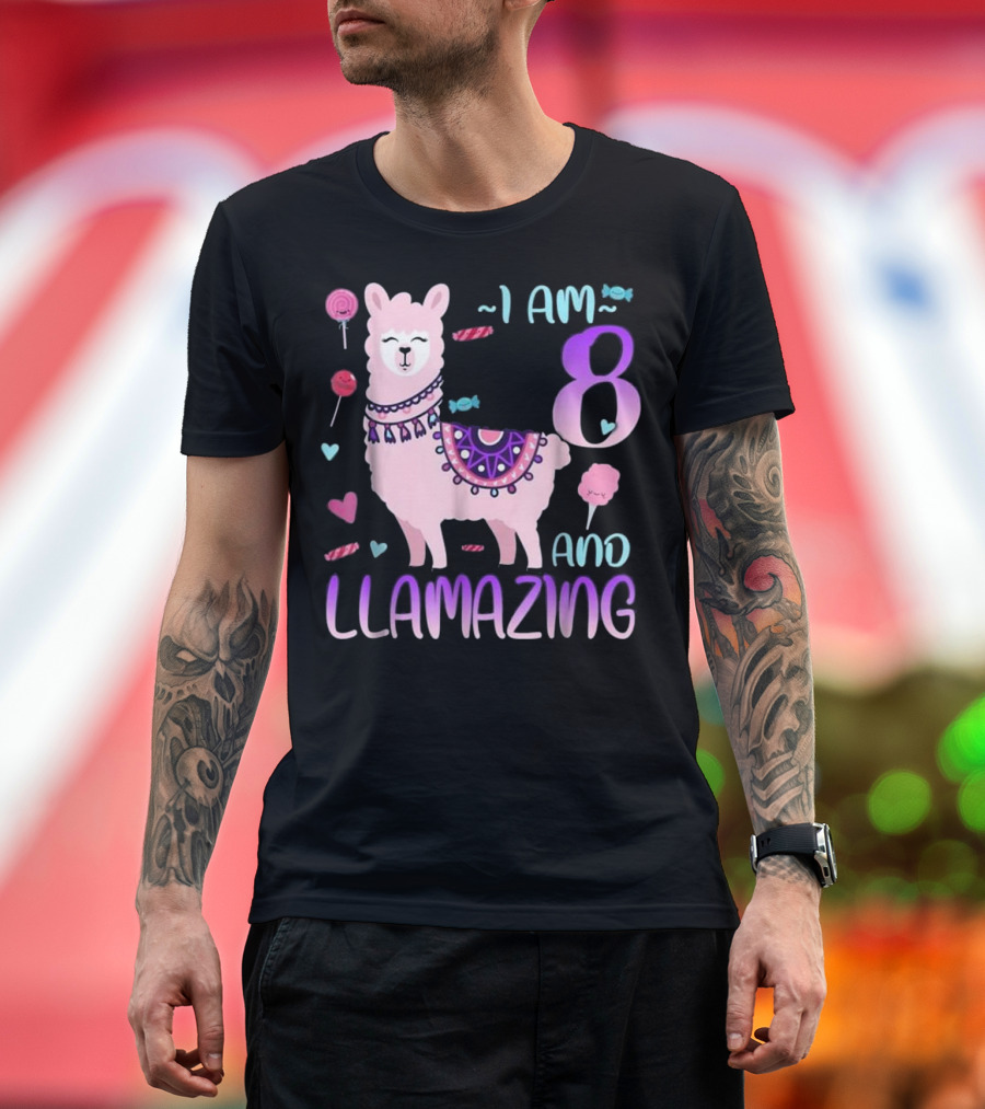 I Am 8 I Am Llamazing 8 Llama T-Shirt