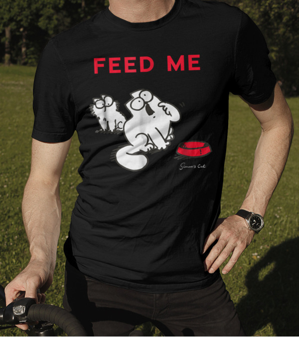 Simon's Cat Feed Me Red Bowl Iconic Cartoon Cats T-Shirt