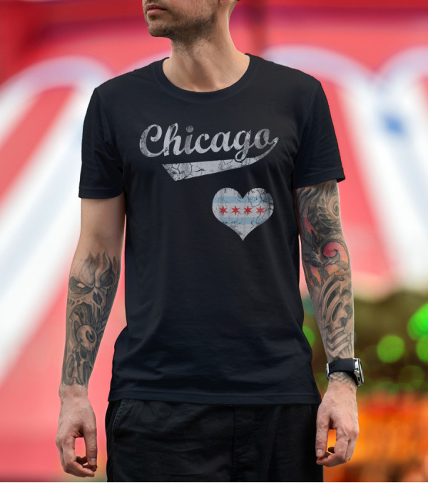 Premium T-Shirt: Chicago Crackled Flag Heart T-Shirt Chicago Crackled Flag Heart T-Shirt