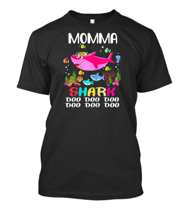 Momma Shark Doo Doo Doo Doo Colorful Ocean Family Scene T-Shirt