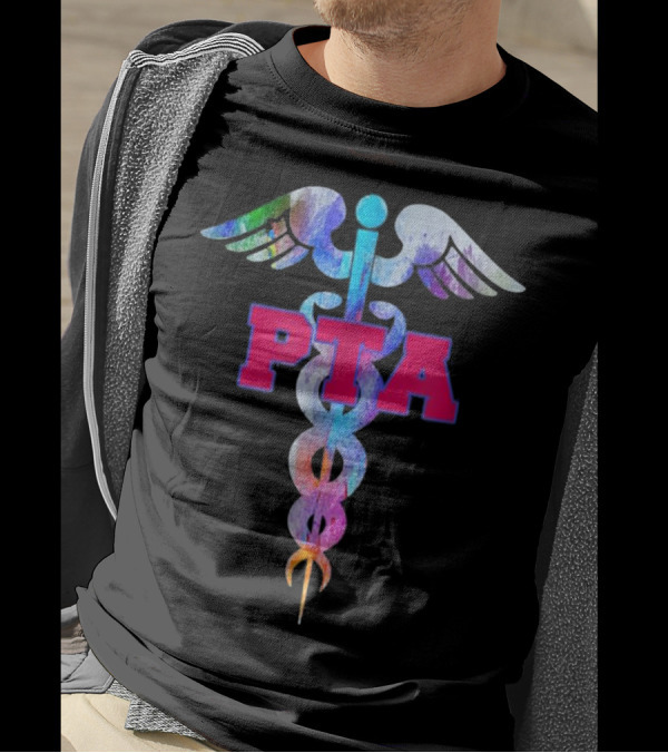 PTA Physical Therapist Assistant Caduceus Icon With Colorful Wings T-Shirt