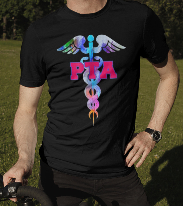 PTA Physical Therapist Assistant Caduceus Icon With Colorful Wings T-Shirt