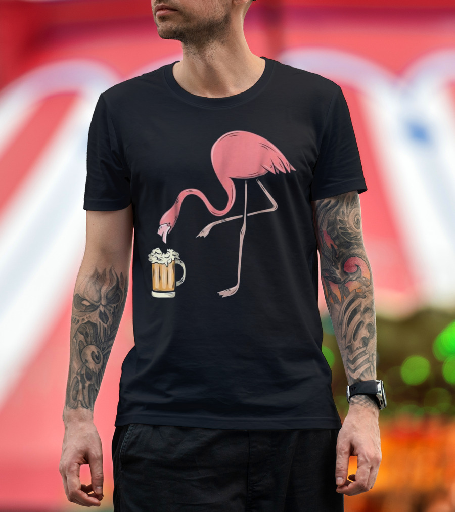 Flamingo Drinking Beer Funny Pink Flamin T-Shirt