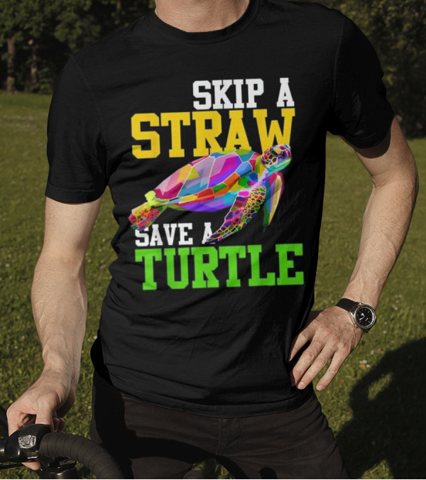 Skip A Straw Save A Turtle Colorful Geometric Turtle T-Shirt