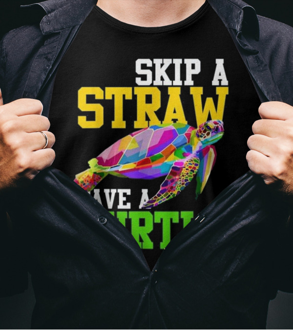 Skip A Straw Save A Turtle Colorful Geometric Turtle T-Shirt