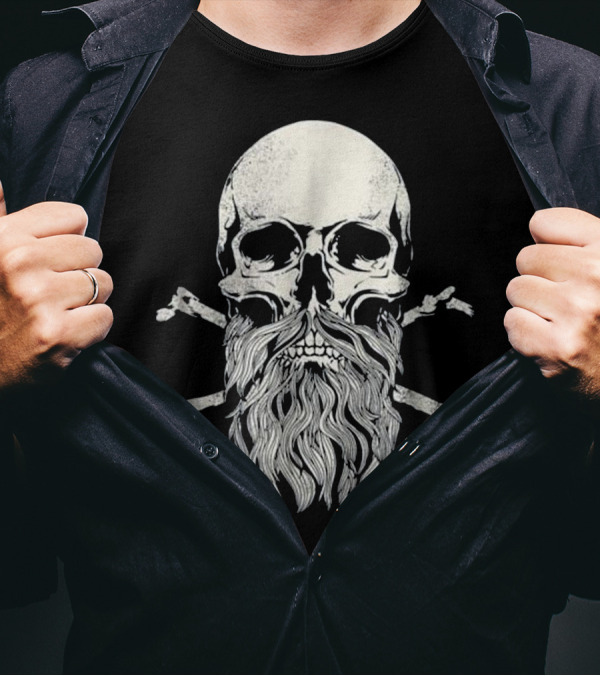Skull With Beard And Crossbones Rustic Viking T-Shirt
