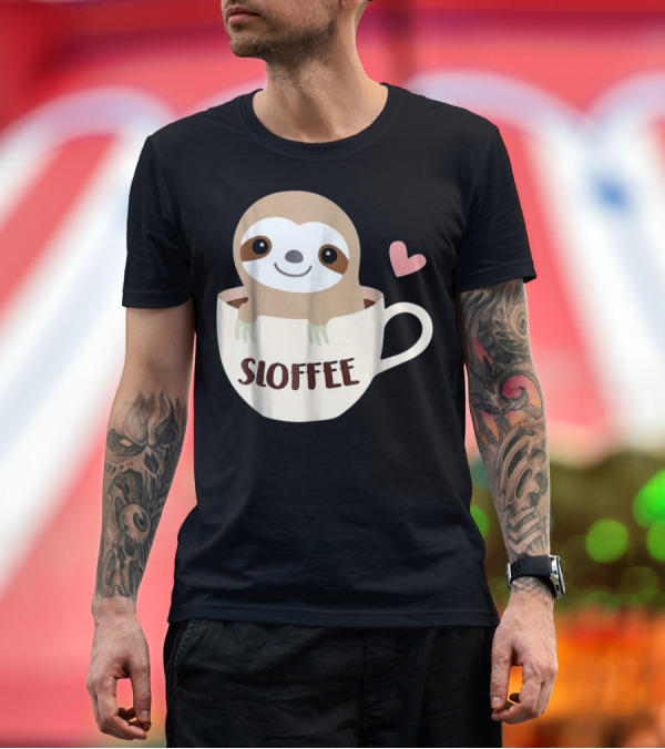 Premium T-Shirt: Sloffee Sloth Coffee Funny Coffee Cute Sloth in Cup with Heart T-Shirt Sloffee Sloth Coffee Funny Coffee Cute Sloth in Cup with Heart T-Shirt