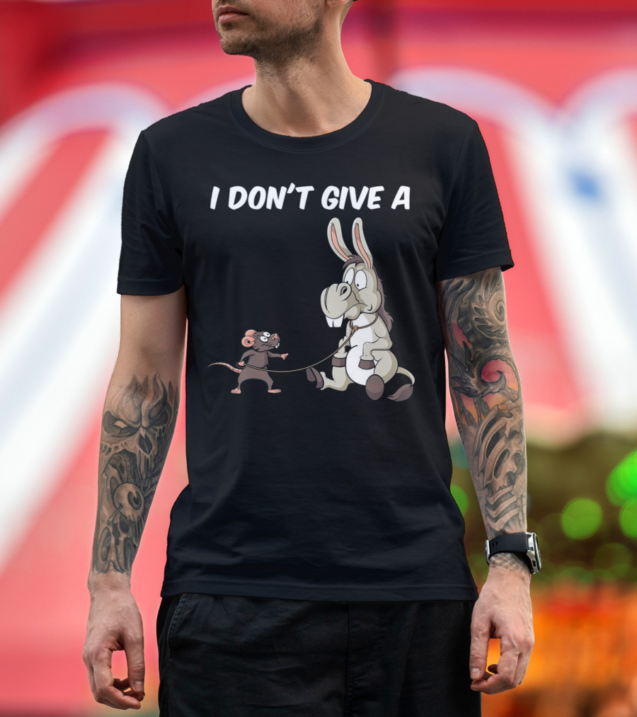 I Don't Give A Rat's Ass Cartoon Mouse Donkey Drawing T-Shirt