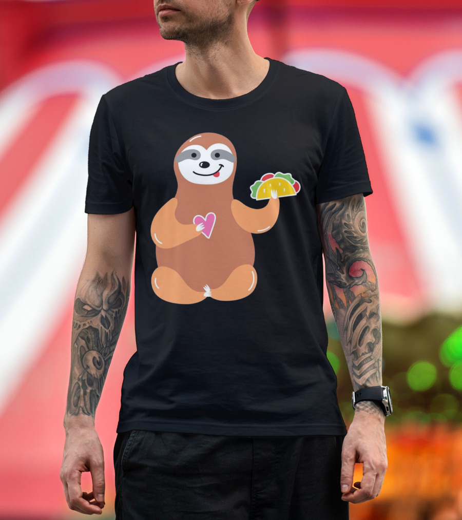 Sloth Eating Taco Holding Heart Cute Funny T-Shirt