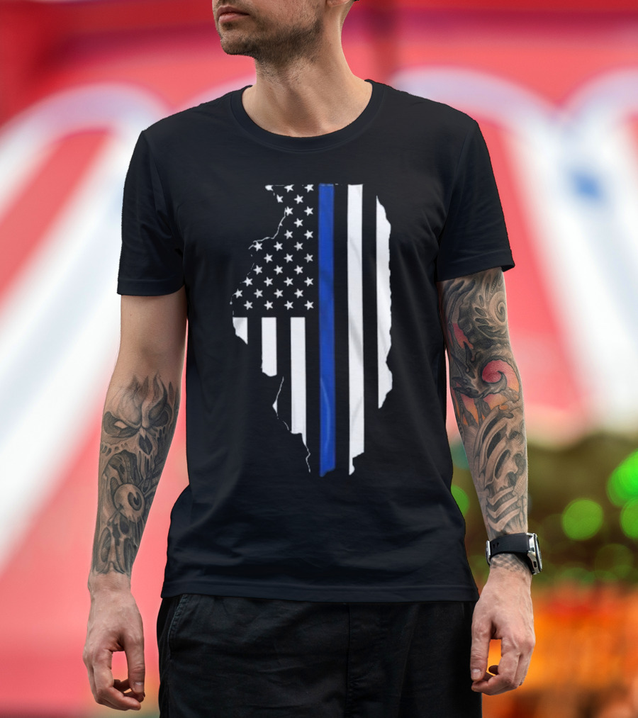 ILLINOIS Thin Blue Line American Flag Shape Support T-Shirt