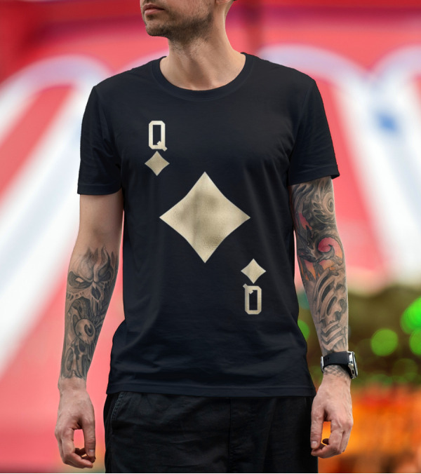 Premium T-Shirt: Queen of Diamonds Playing Card Gold T-Shirt Queen of Diamonds Playing Card Gold T-Shirt