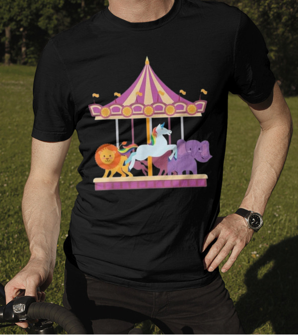Circus Merry Go Round Carousel Unicorn Lion Elephant Carnival T-Shirt