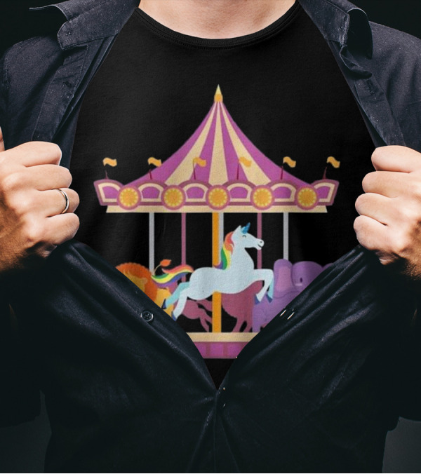 Circus Merry Go Round Carousel Unicorn Lion Elephant Carnival T-Shirt