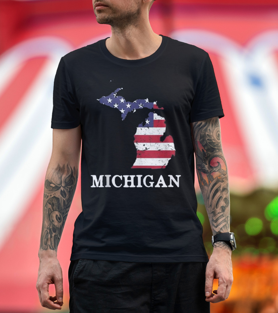 Michigan Map American Flag T-Shirt