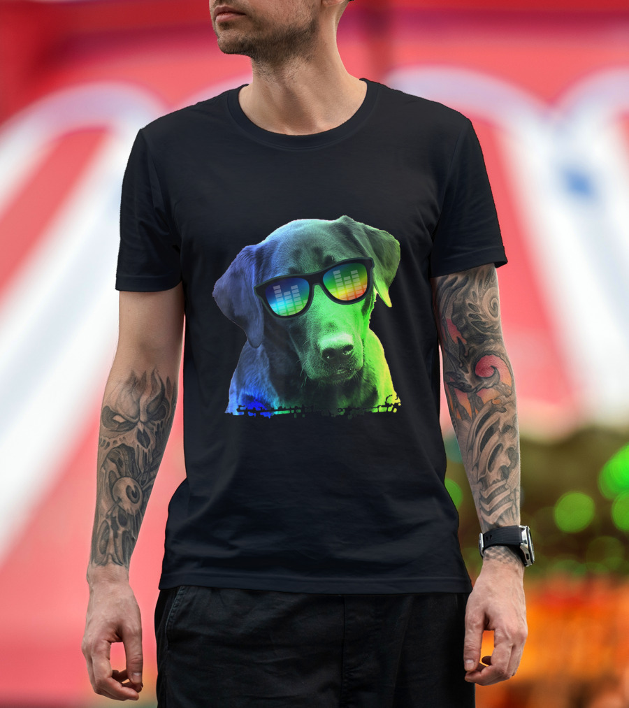 Labrador Colorful Dog Wearing Sunglasses with Music Equalizer T-Shirt