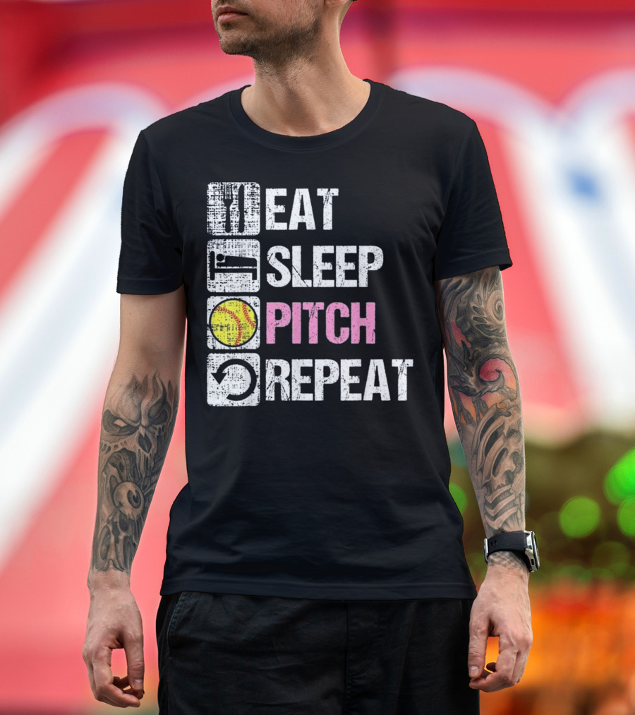 Eat Sleep Pitch Repeat Softball Shirt Baseball Sports T-Shirt