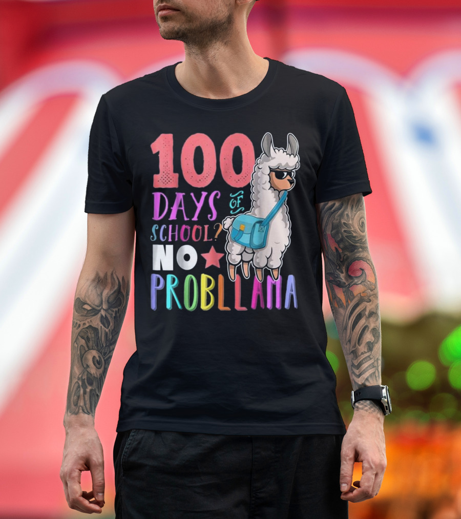 100 Days of School No Probllama with Star and Llama Carrying Bag T-Shirt