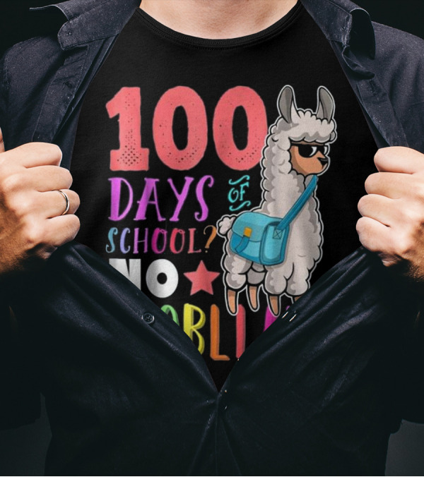 100 Days Of School No Probllama With Star And Llama Carrying Bag T-Shirt