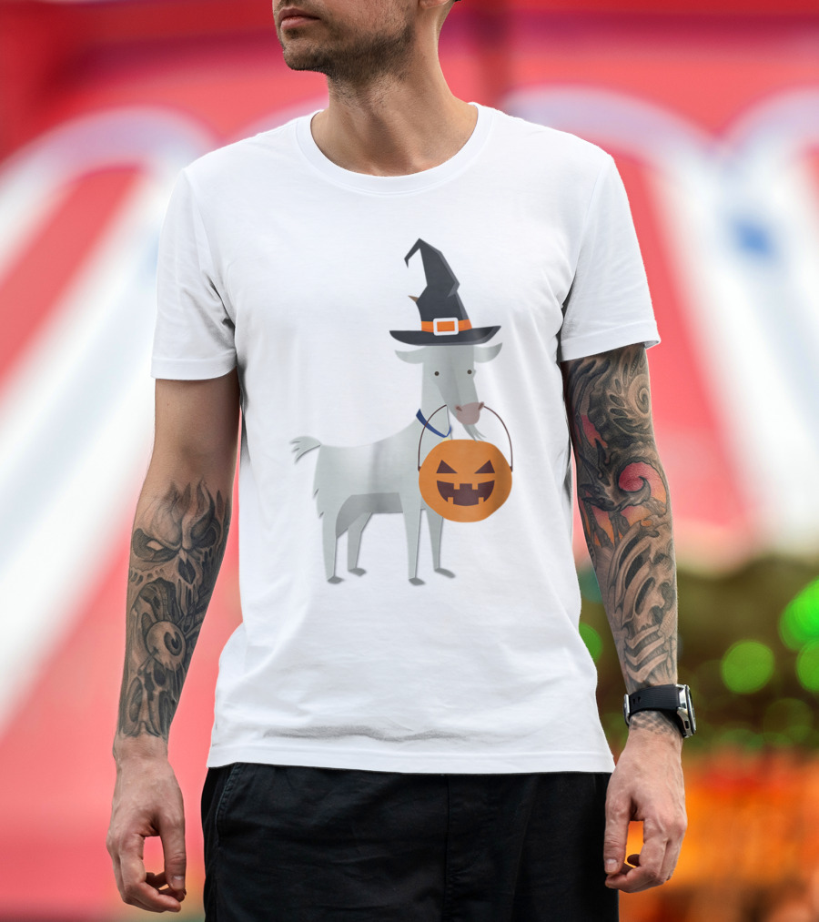 Halloween Goat Witch with Pumpkin Bucket T-Shirt