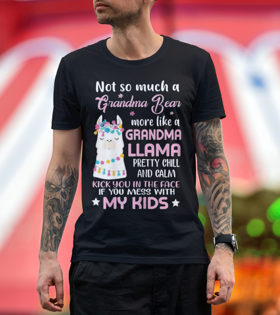 Not So Much A Grandma Bear More Like A Grandma Llama Pretty Chill And Calm Kick You In The Face If You Mess With My Kids T-Shirt