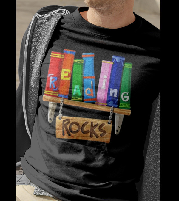 Reading Rocks Books Shelf Colorful Letters T-Shirt